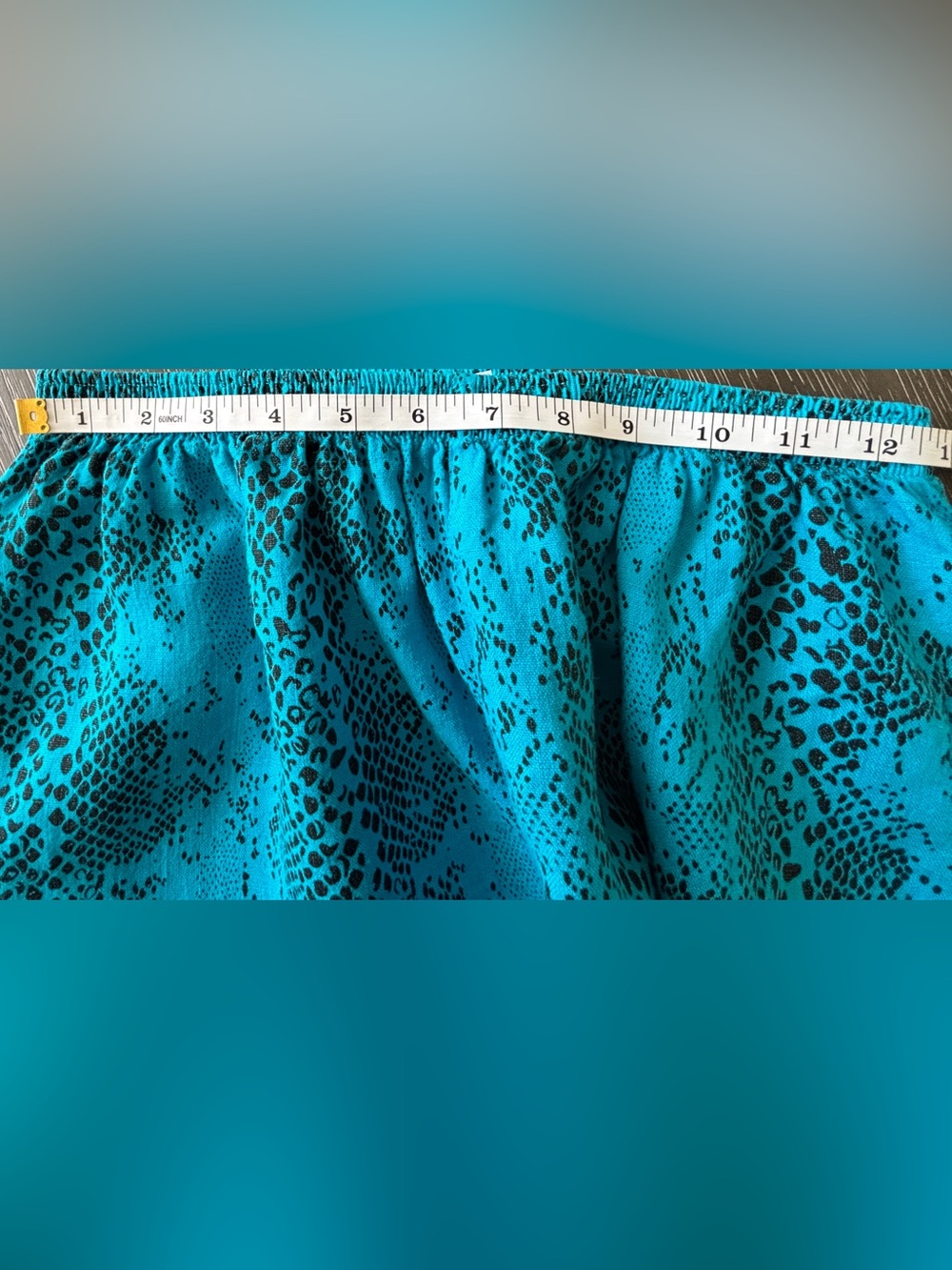 100% Linen Snake-Print Turquoise Elastic Waist Pants Size Medium SKU 4 - Picture 4 of 6
